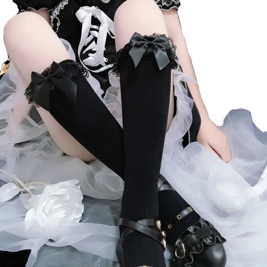 Lolita dentelle JK bas nœud papillon chaussettes Lolita femme chaussettes longues Lolita douce soeur