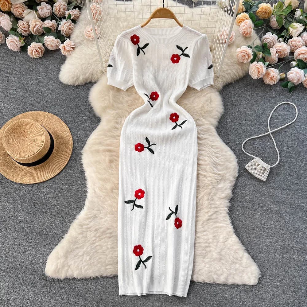 Robe longue en tricot au crochet pour femmes, robes de plage pour femmes, manches courtes, robe éduc