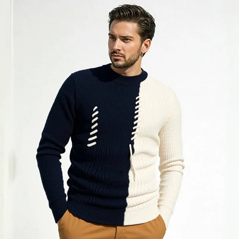 2025 automne hiver nouveau pull hommes col rond couleur bloquant pull Base