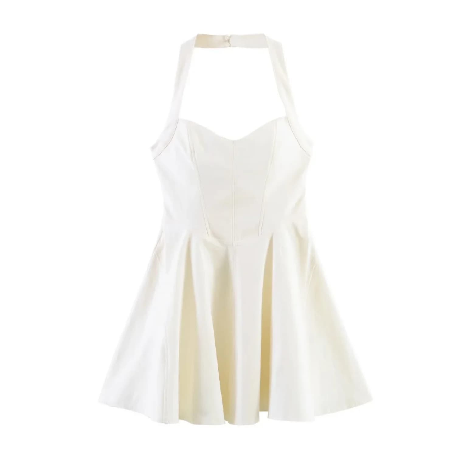 Robe Courte Tendance à Col Halter pour Femme, Nouvelle Collection Été 2026, Couleur Unie, Ourlet Lar