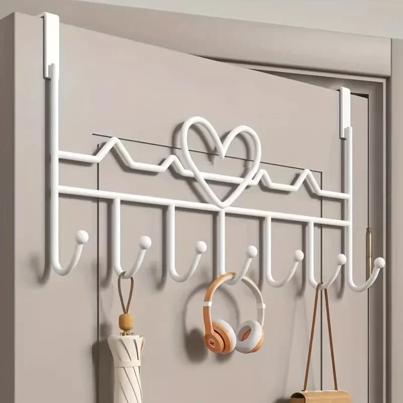 Crochets de porte en forme de cœur à 7 crochets, support de rangement pour vêtements suspendus sans 