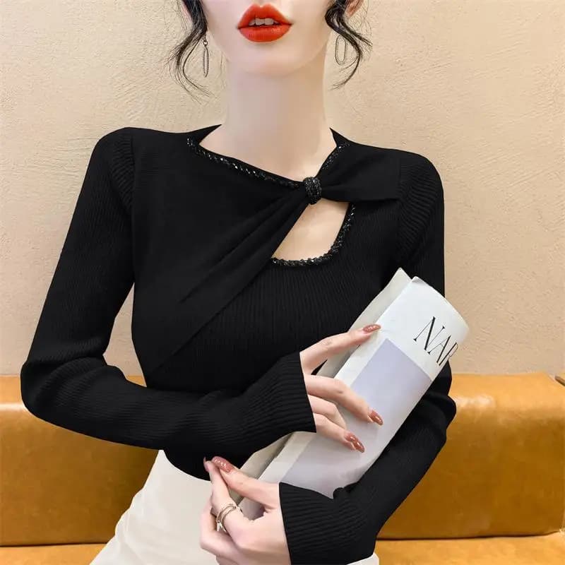 Chandails tricotés pour femmes avec strass automne mode coréenne vêtements ventes Y2k haut Vintage v