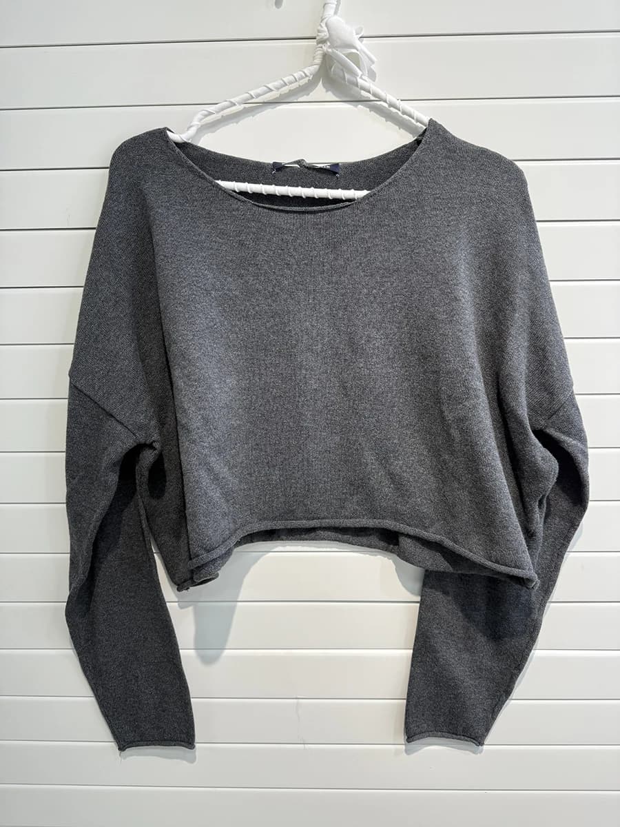 Pull court Vintage à ourlet brut pour femme, ample, col rond, manches longues, surdimensionné, décon