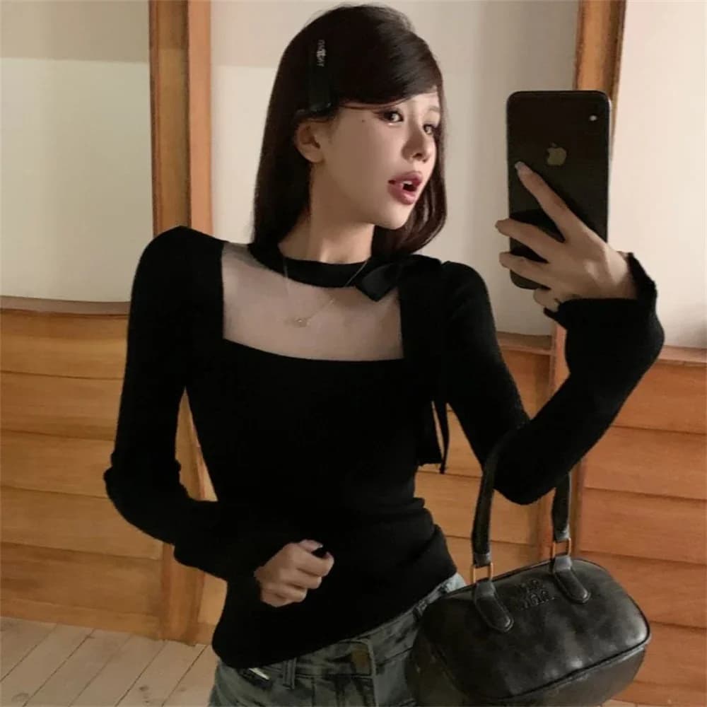 2025 doux pansement arc tricoté pulls hauts solide élégant recadrée pull femmes vêtements décontract
