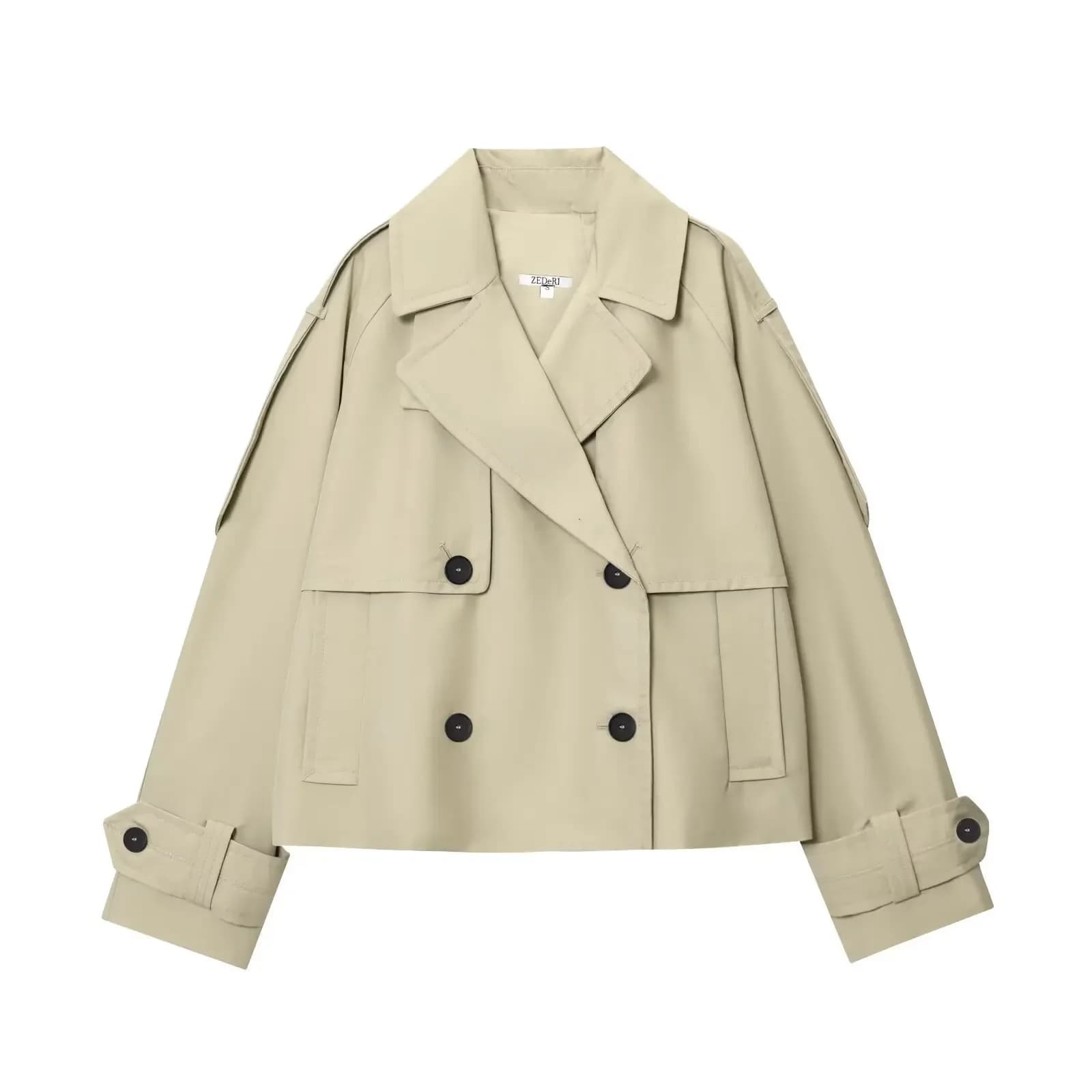 Manteau court chic à col montant pour femme, décontracté, à manches longues, double boutonnage, coup