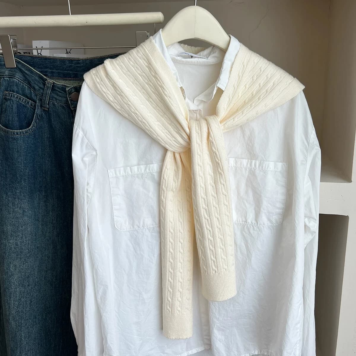 1 pièce : Châle tricoté uni simple pour femme, petite cape élégante et polyvalente, col décoratif po