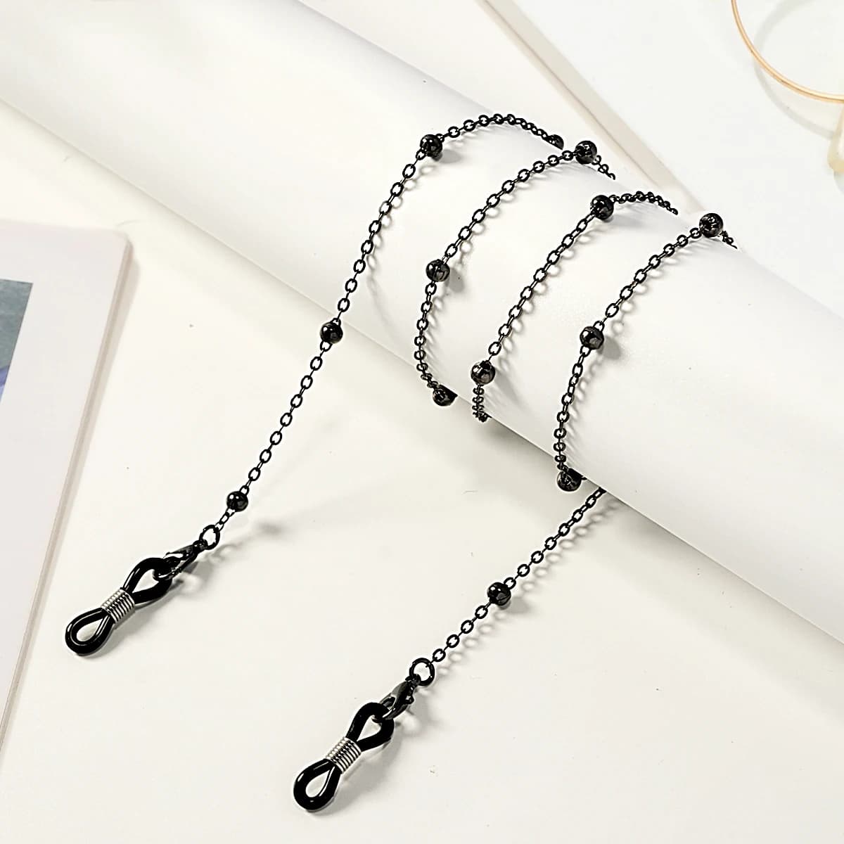 Chaîne de lunettes en perles rondes en métal doré ; chaîne de collier multifonctionnelle à la mode e