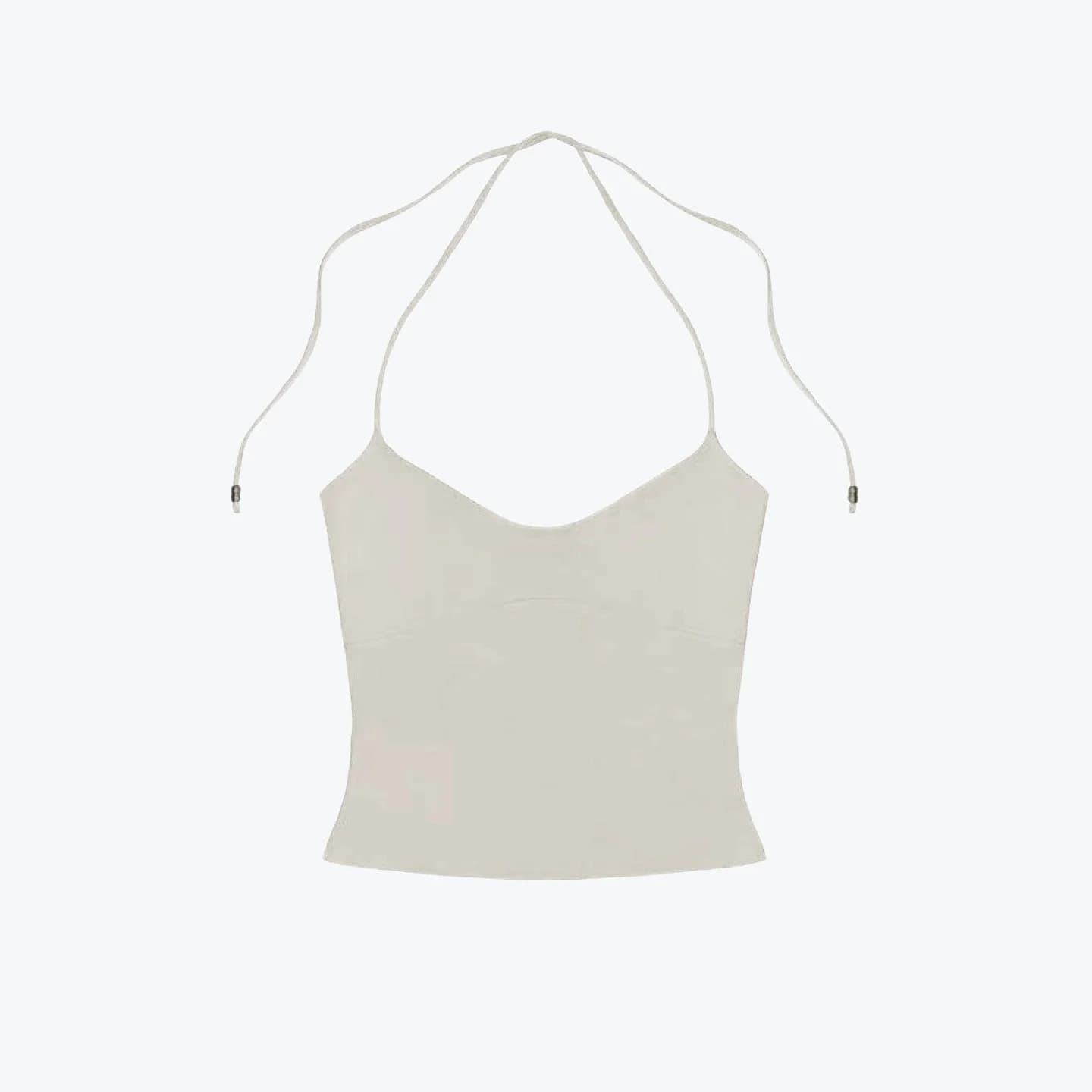 Débardeur sexy à col bas et dos nu avec une grande élasticité, orné de détails métalliques et doté d