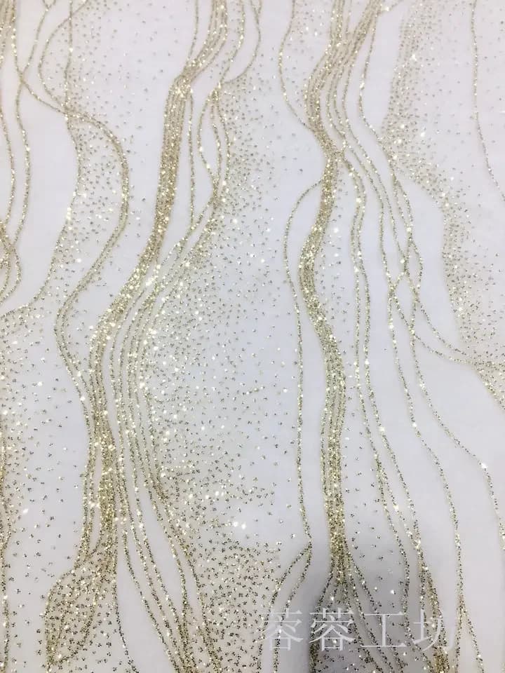 Tissu en Maille à Paillettes pour Robe de Mariée, Voile de Fond, Ondulation de l'Eau, Or, Argent, Ac
