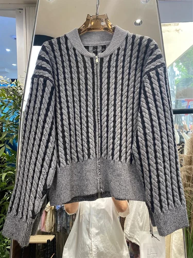 Cardigan patchwork de documents vintage pour hommes, Streetwear Y2K, Tricots rayés, Combinaisons cor