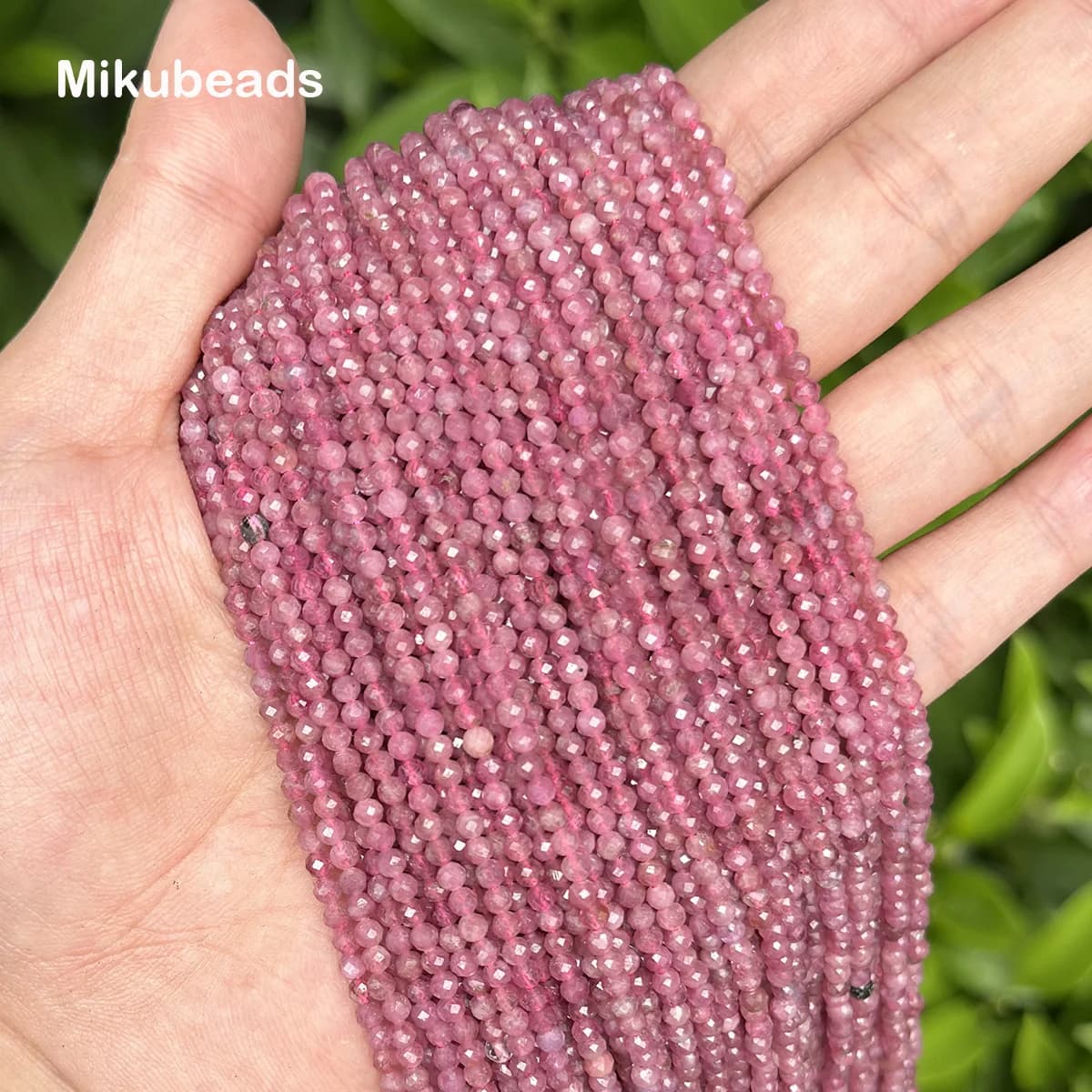 Perles rondes à facettes en Tourmaline rose naturelle de 3mm, amples, pour la fabrication de bijoux,
