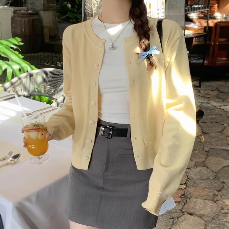 Cardigan à manches longues pour femmes, col rond, boutonné, tricot, automne et printemps, simple bou