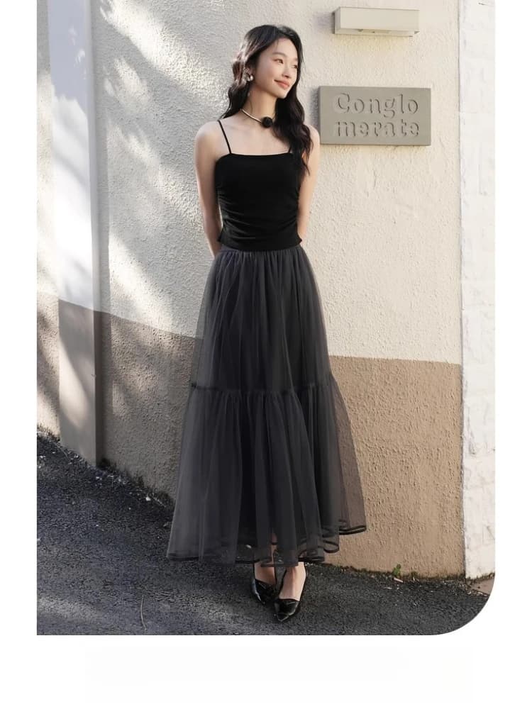 Jupe midi en maille transparente VIMLY pour femme, collection automne 2026, élégante, taille haute, 
