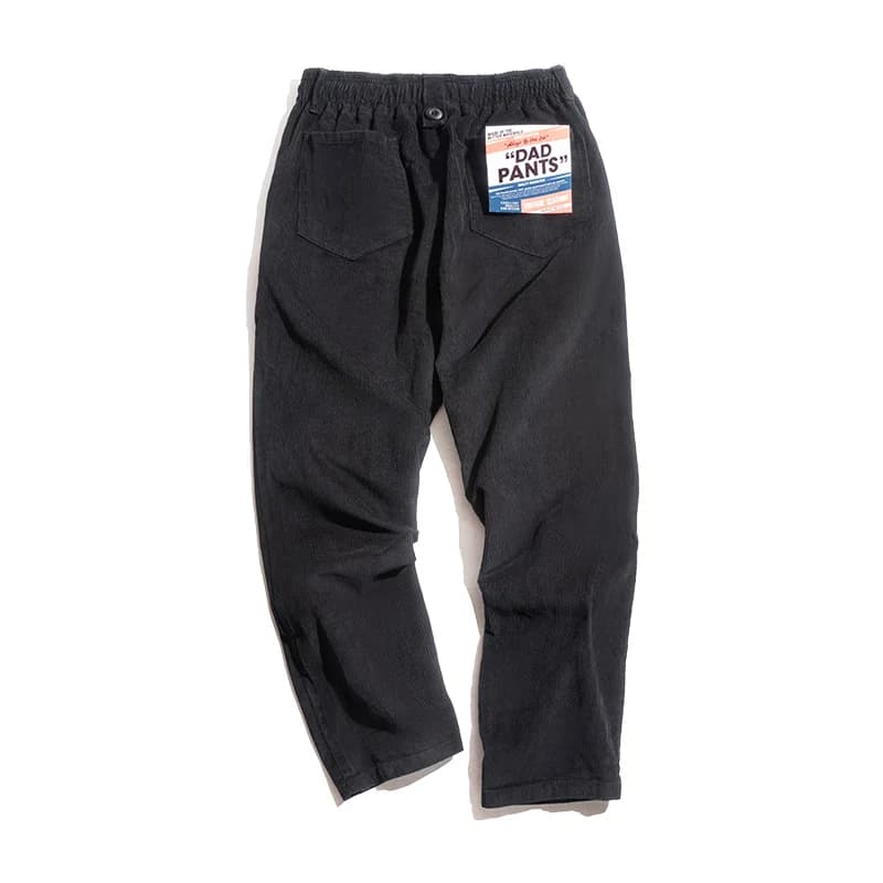 Maden Pantalon vintage en velours côtelé de couleur unie, droit, ample, décontracté, avec taille éla