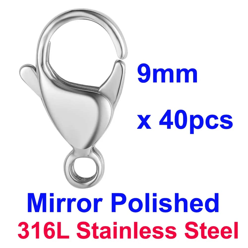Fermoirs mousquetons en acier inoxydable 316L plaqué or véritable 18 carats poli miroir 20/30/40 mm,