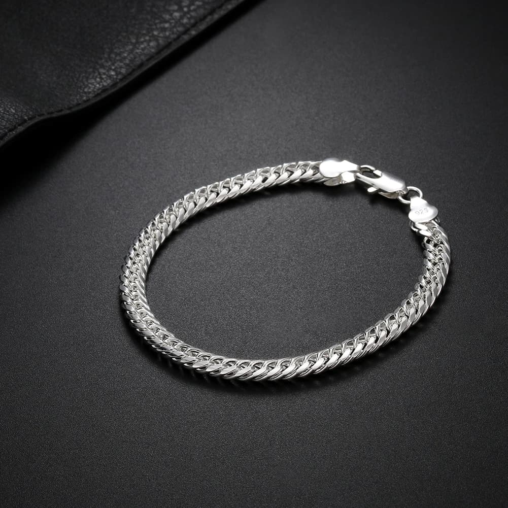 Bracelets en argent sterling 925 avec chaîne géométrique en or 18 carats de 6 mm pour femmes et homm