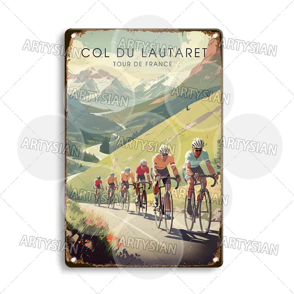 Tour de France Panneau métallique de cyclisme Alpe d'Huez Mont Ventoux Le Jura Auvergne Mont Blanc C