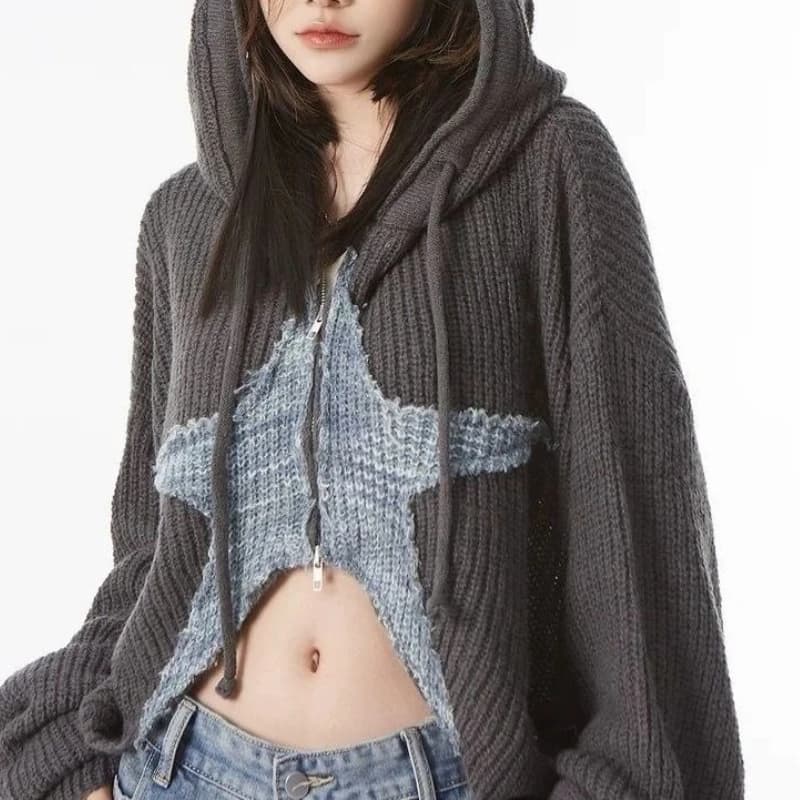 Design rétro doux, pull Cardigan étoile courte, Design d'automne pour femmes, Style paresseux