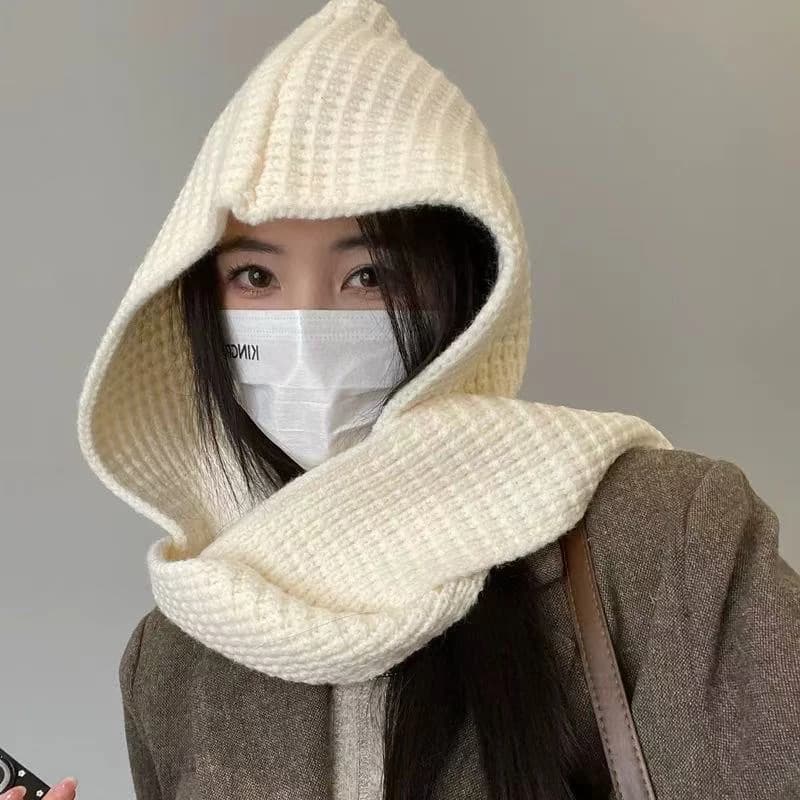 Écharpe intégrée chaude automne et hiver, châle à capuche, chapeau en laine tricoté à double usage