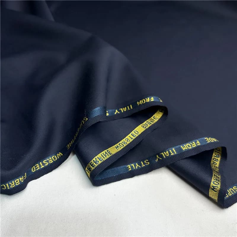 Tissu de chemise sur mesure en laine de soie peignée, bleu marine, doux pour la peau, respirant, dou
