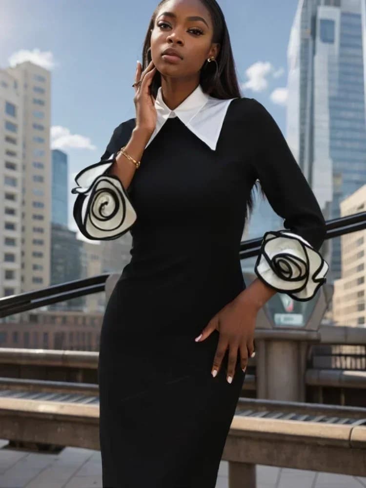 Vêtements de travail élégants pour bureau, col Polo, manchette Rose, robe d'affaires professionnelle