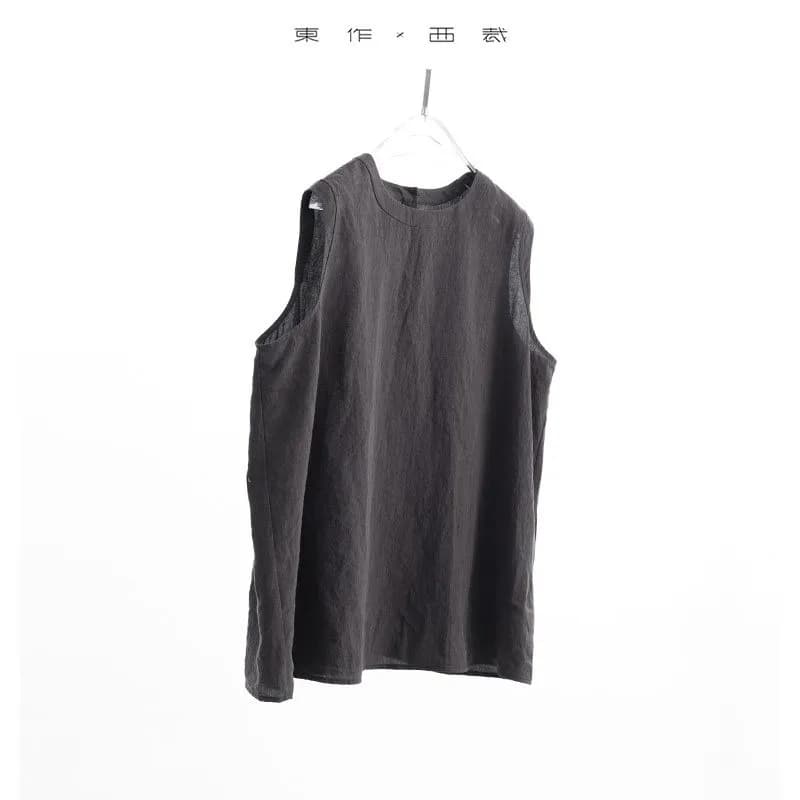 Gilet en lin délicat pour femme, sans manches, col rond, respirant et frais, collection été 2026