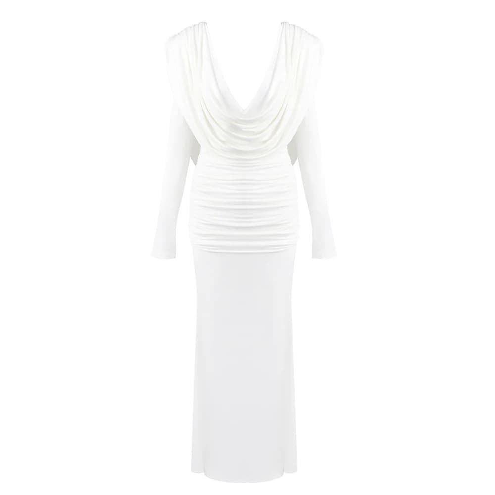 Robe longue marron élégante pour femmes, manches longues, col suspendu, idéale pour les événements f