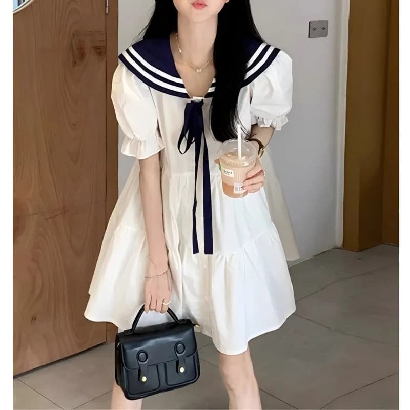 CGC Style japonais col marine femmes robes 2025 été robes courtes JK Style Preppy ample élégant robe