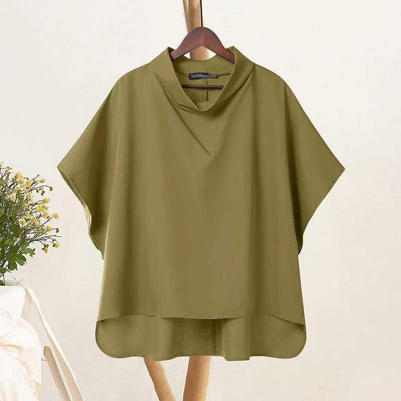 2025 ZANZEA élégant bureau Chemise femmes Blouse Chic Pile col demi manches solide hauts femme OL tr
