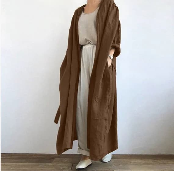 Cardigan long en coton pour femme, chemisier décontracté, manches longues, monochromatique, combinai
