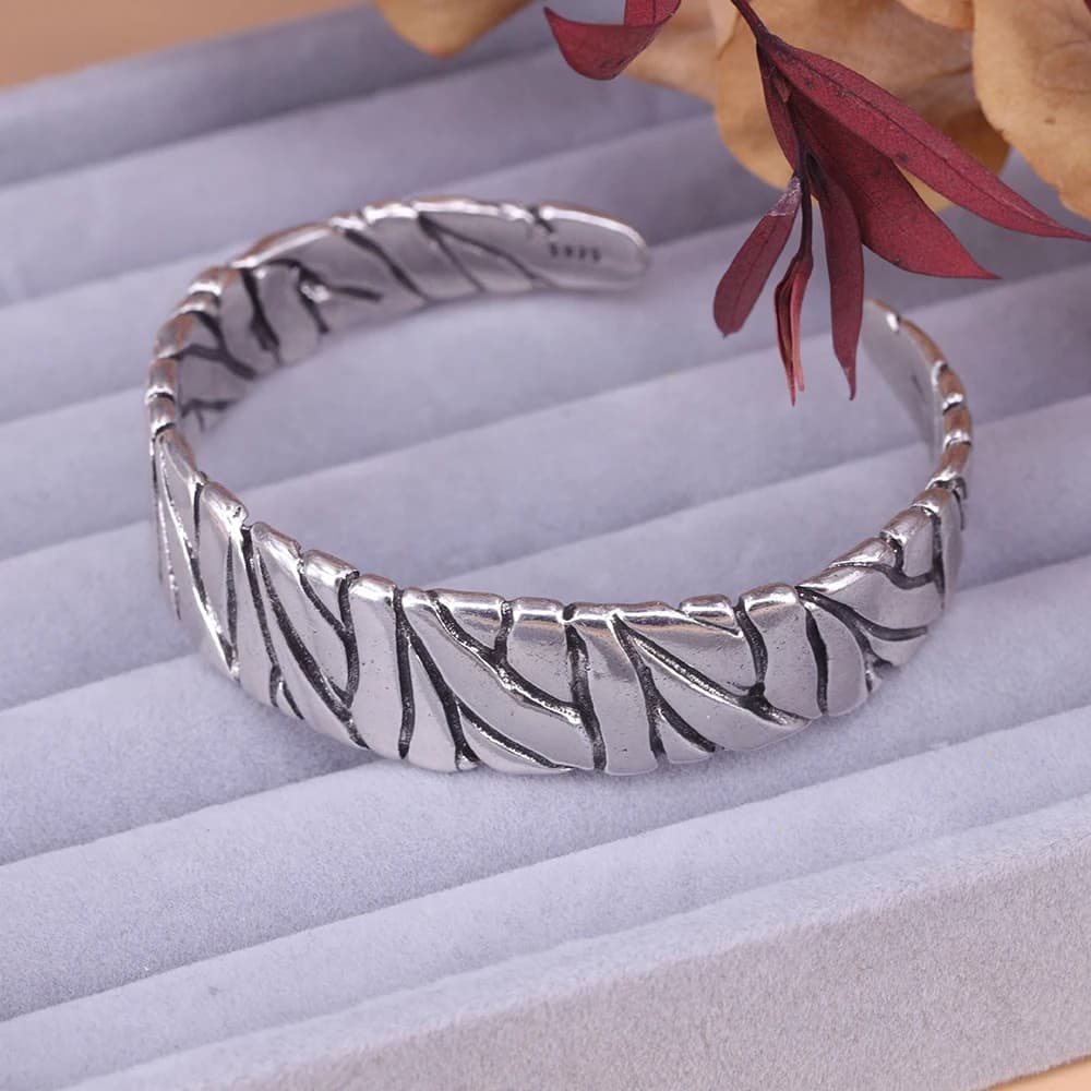 Bracelet en argent regardé 925 pour homme et femme, bracelet punk, large, irrégulier, géométrique, m