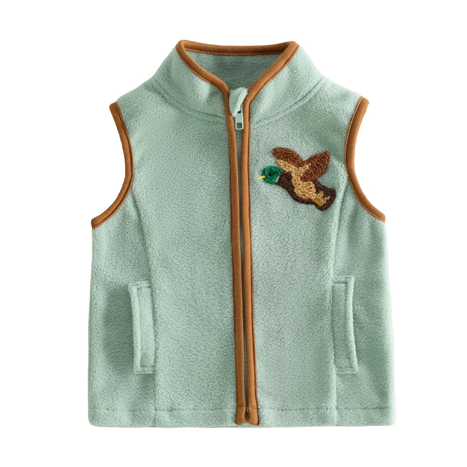Gilet en polaire vintage pour bébés garçons, style automne, avec broderie de canard, fermeture éclai
