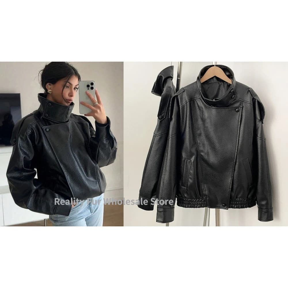 Nouvelle veste en similicuir PU pour femme, style Y2K, décontractée, style motard, effet grainé, ten