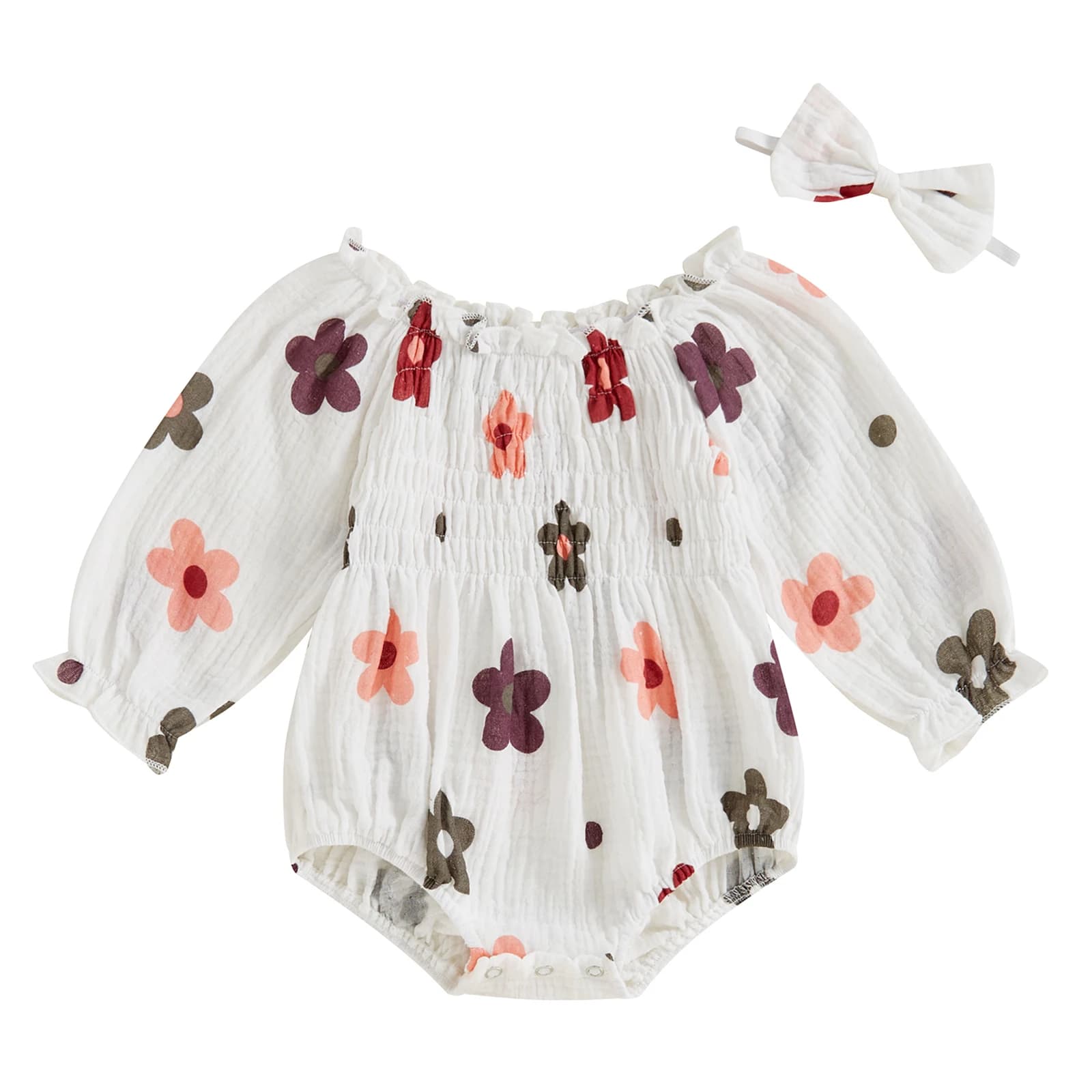 Citgeett-Ensemble à manches longues pour bébés filles, imprimé floral, costume de batterie à volants