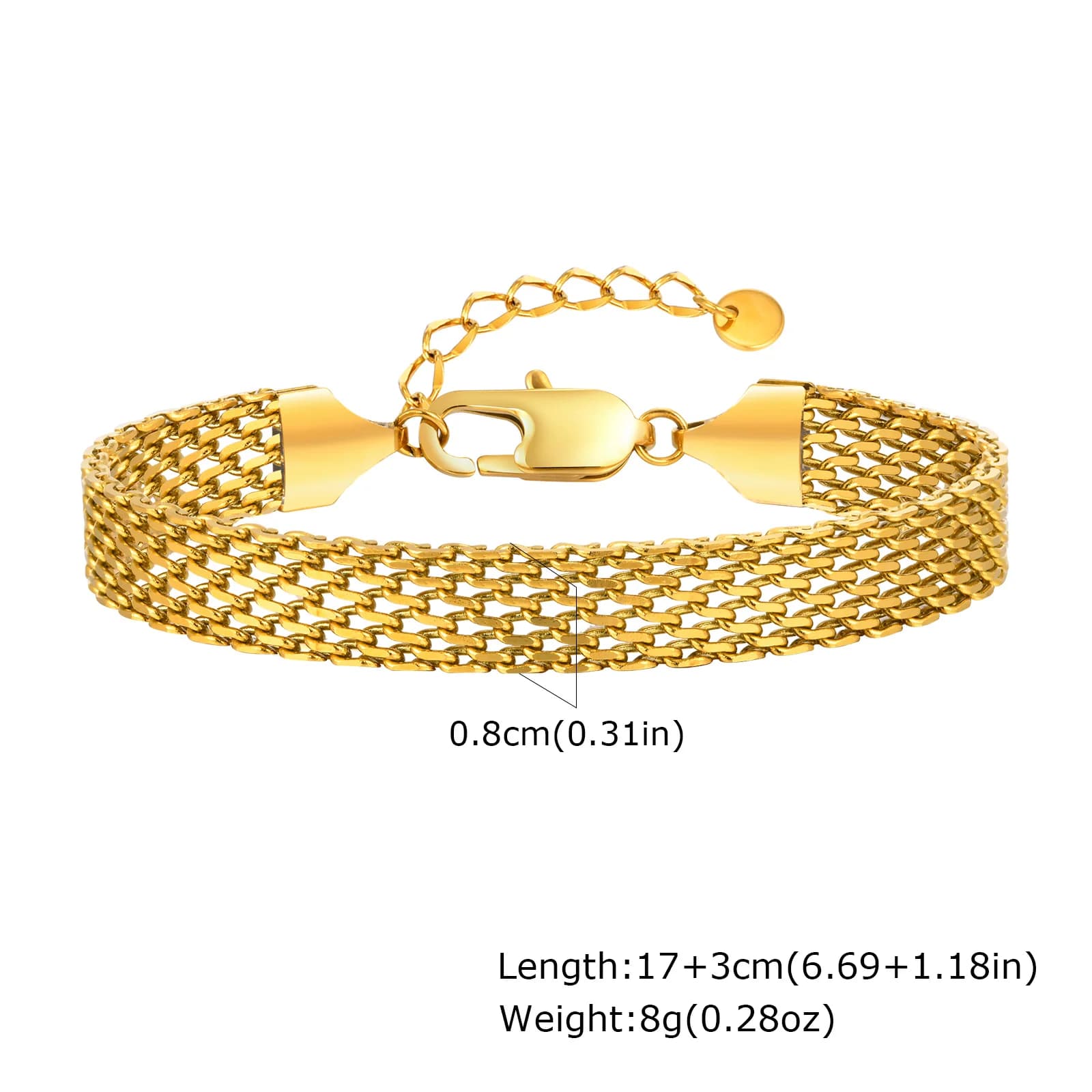 Bracelet chaîne à sangle en maille Punk pour femmes, Bracelets à chaîne réglables en acier inoxydabl