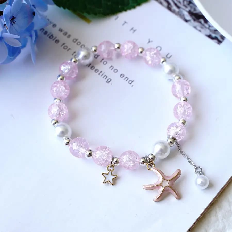 Bracelet pop-corn étoile de mer avec perle de cristal, bijoux en verre pour petite amie, # YXS40
