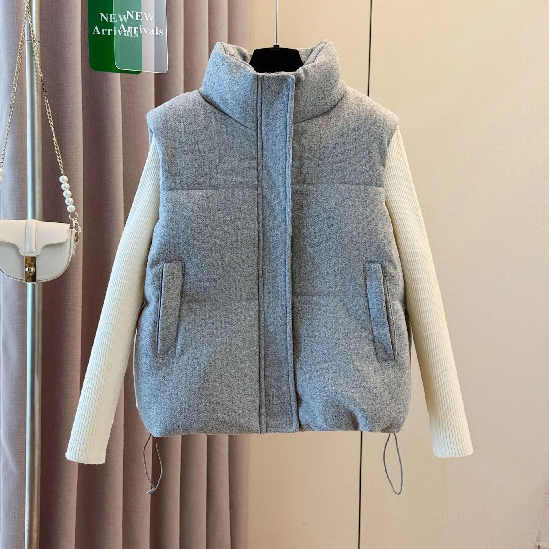 Veste en coton épais haut de gamme en laine grise pour femmes, gilets d'extérieur à la mode, automne