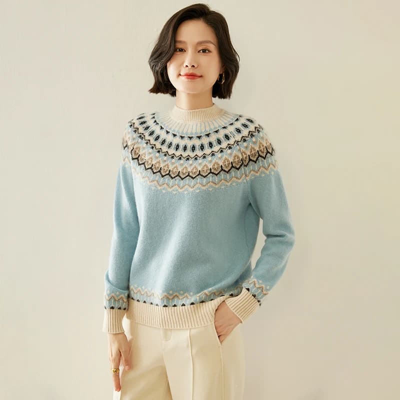 Pull en cachemire pour femme, rétro, col rond, Jacquard, tricoté, chemise à bascule, nouvelle collec