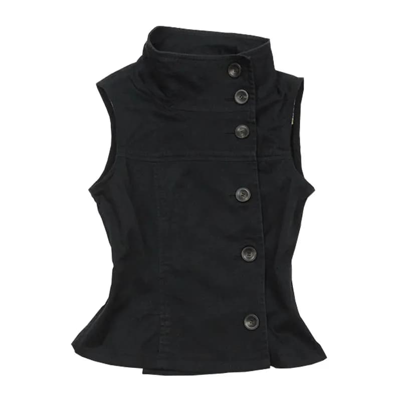 Vintage Harajuku Y2K gilet femmes haut court Sexy décontracté boutonné sans manches col roulé T-Shir