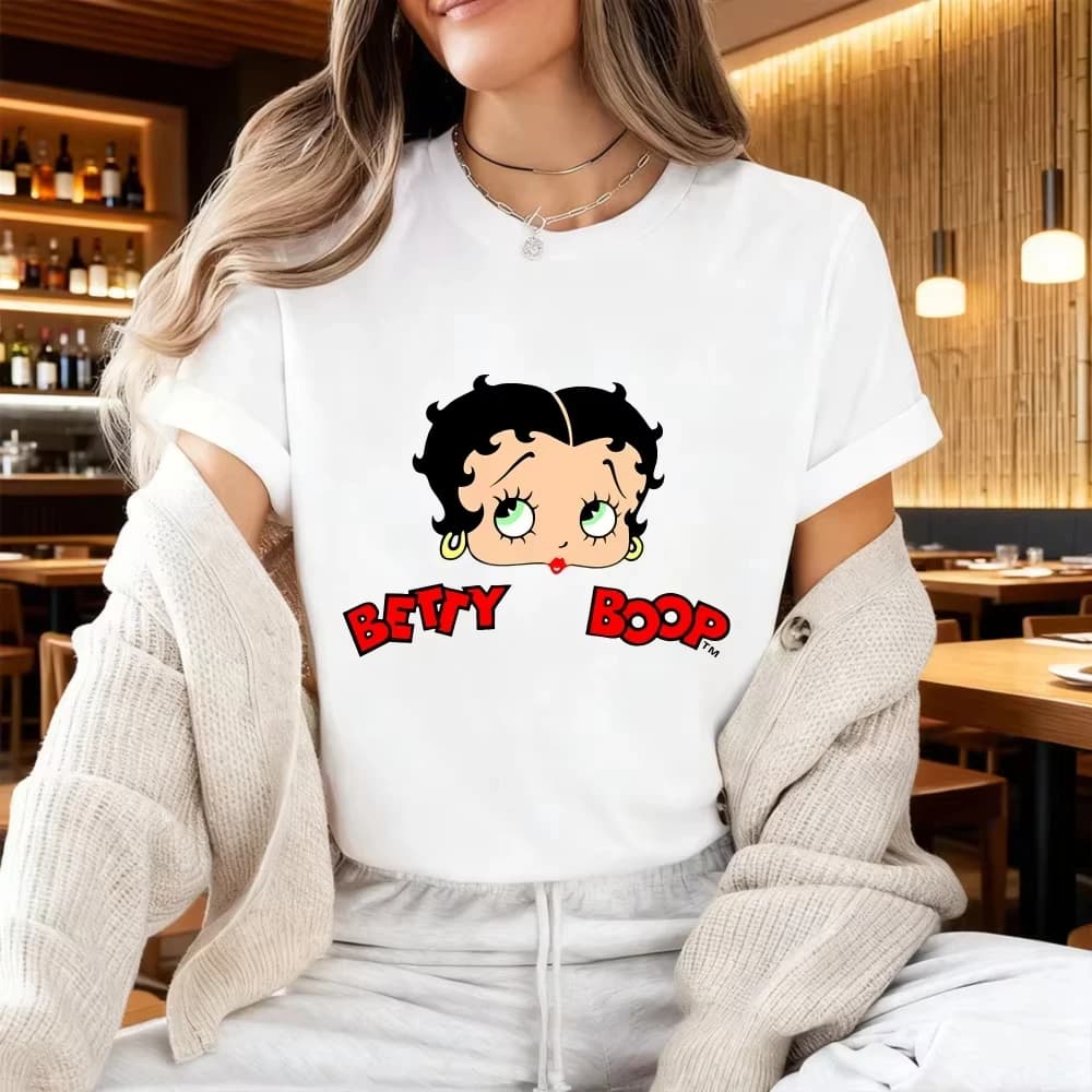 T-shirt rétro sur le thème de Betty Boop, chemise classique rétro à manches courtes en pur coton pou