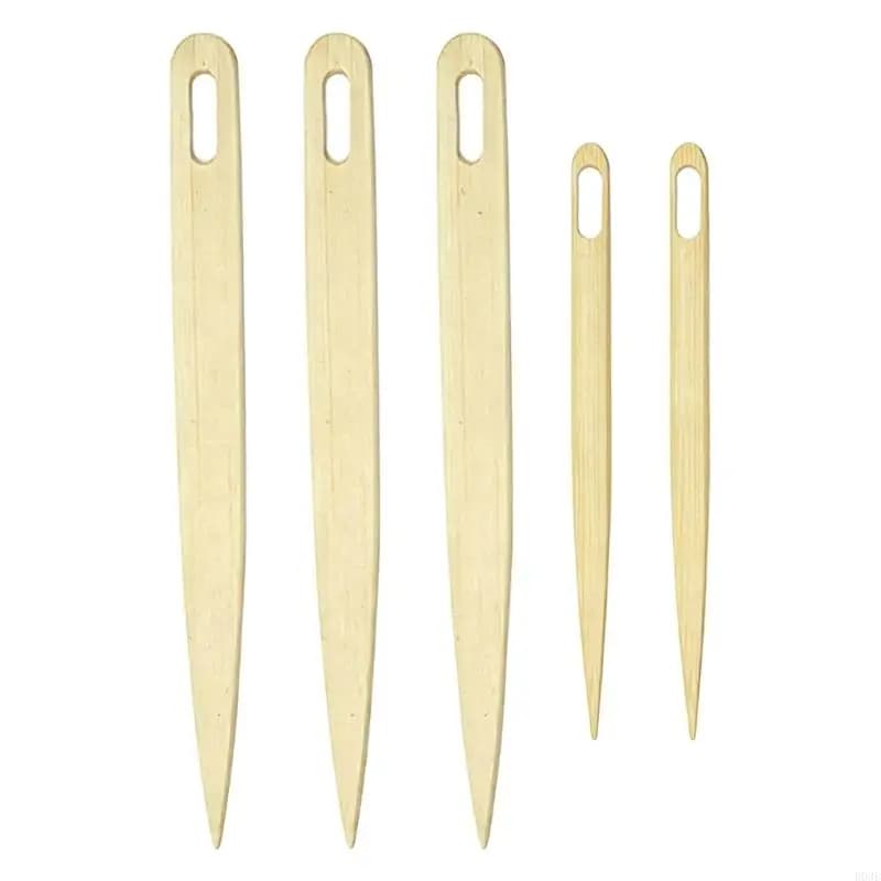 Aiguille à tricoter en bois avec poignée ergonomique, 5 pièces, grand oeil, aiguille tissage pour ta