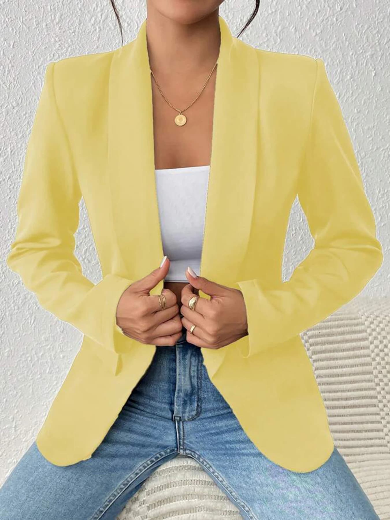 Haut à col châle pour femmes, couleur unie, manches longues, manteau à la mode, Blazer décontracté d
