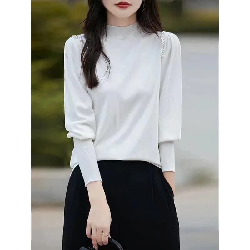 Chemise tricotée pour femmes, pull à perles, pull décontracté, Vintage, rétro, automne hiver, hauts 