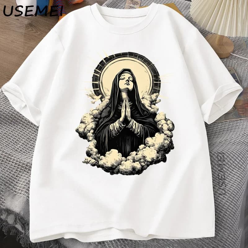 T-shirt chrétien vierge marie graphique foi unisexe T-shirt noël ou pâques T-shirt coton femmes à ma