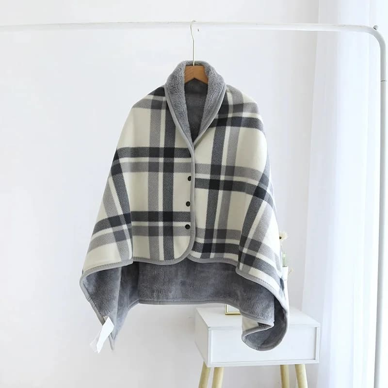 Couverture polaire portable, couverture à carreaux, poncho confortable avec boutons pour lit, canapé