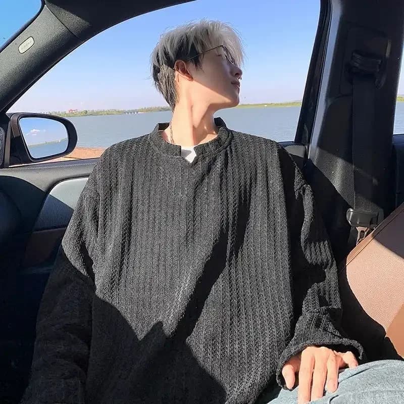Pulls en tricot mélangé pour hommes, t-shirts oversize à col rond
