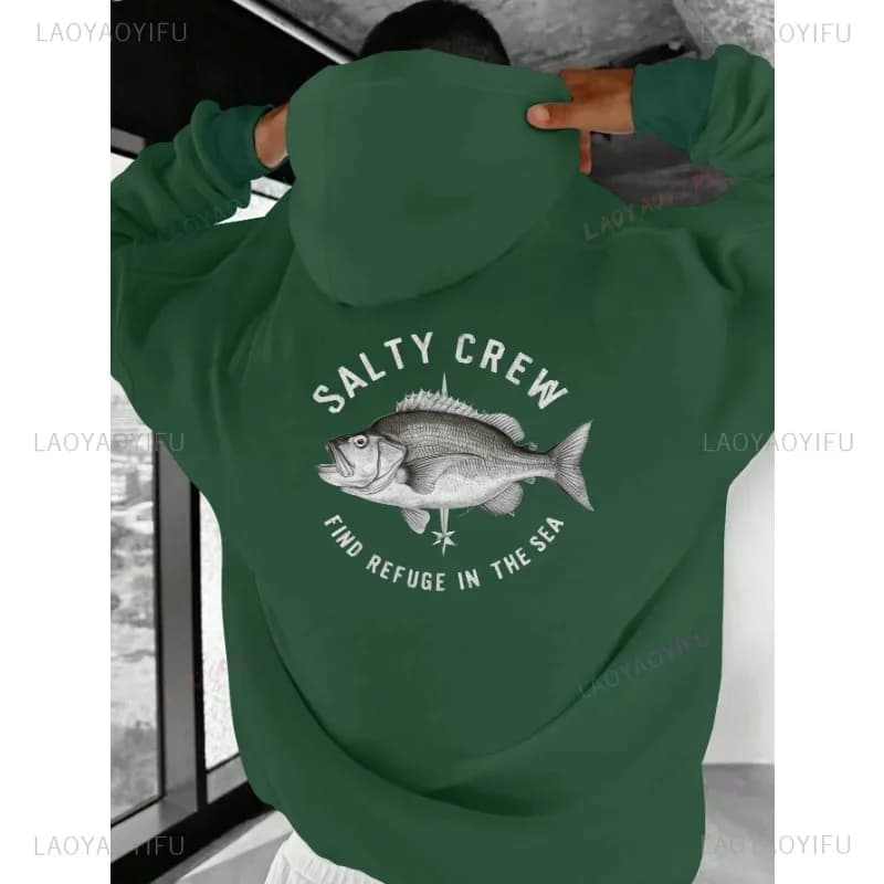 Salty Crew Fish Illustration Sweat à capuche décontracté unisexe lettre imprimée adapté à toutes les