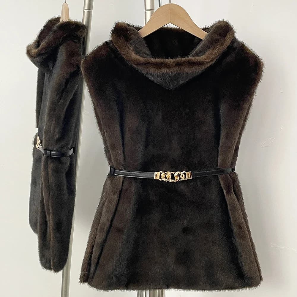 Veste de luxe en fausse fourrure pour femme, sans manches, mode automne-hiver, vêtements en fausse f