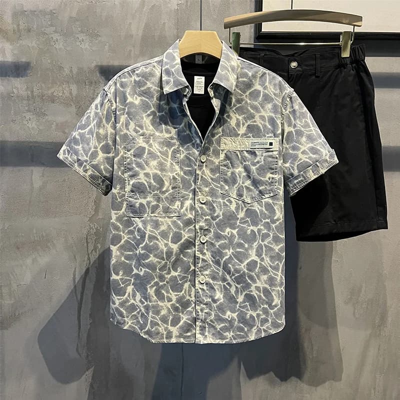 Nouvelle chemise à col carré à motifs d'eau, chemise haut de gamme décontractée pour hommes de marqu