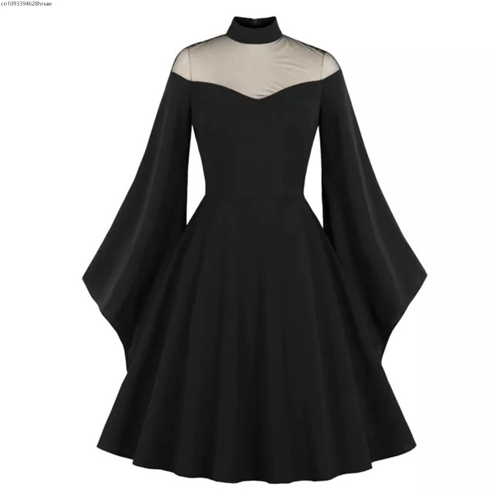Robe rétro médiévale en maille à manches longues pour femmes, cloche gothique, robes Vintage, Hallow